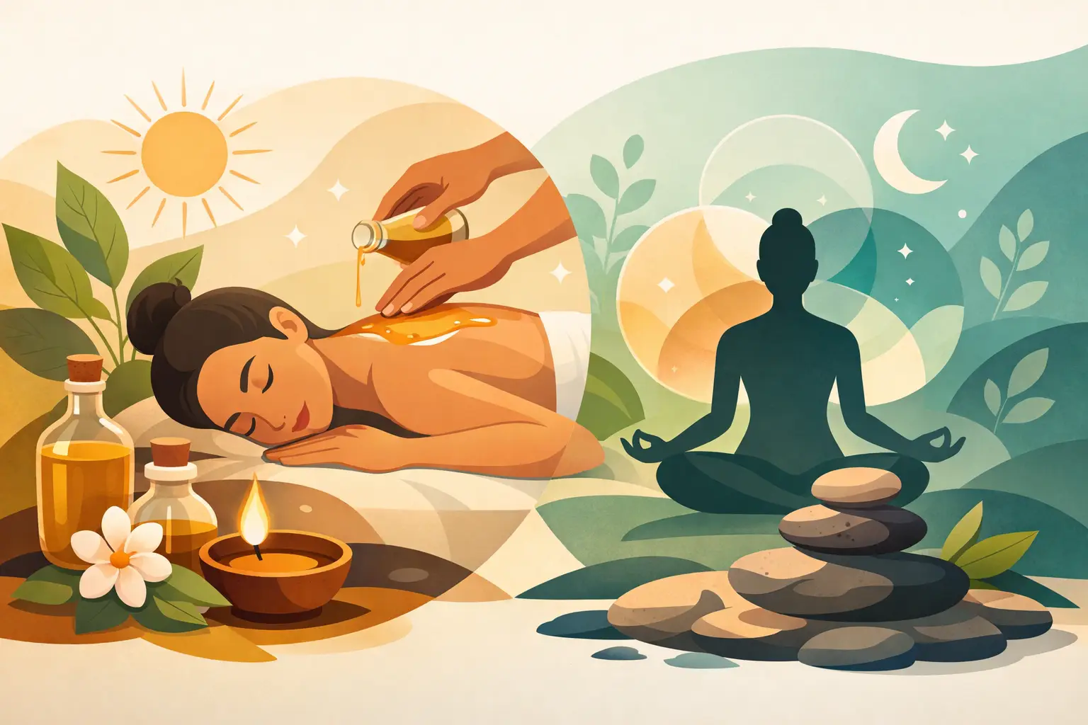 Masaje con aceites ayurvedicos y equilibrio